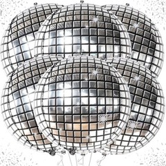 Katchon, Silver Disco Ball Balloons -22 Inch, Pack Of 6 | 4D Sphere Ba