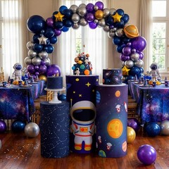 Mindsoft Set Of 3 Outer Space Spandex Cylinder Stand Covers For Party Planet