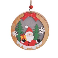 LED Christmas Tree Ornaments Decorative Wooden Santa Claus Charm Pendant Decor