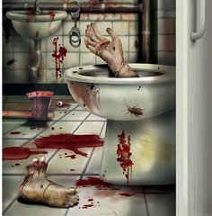 CSI Bloody Horror CREEPY CRAPPER BATHROOM DOOR COVER Psycho Halloween Decoration