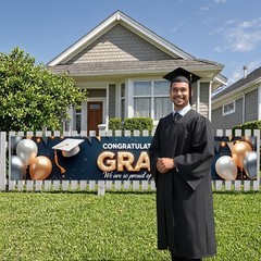 Graduation Banner 2026 Gold and Navy Blue Congrats Grad Banner Class of 2026 De.