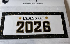 Class of 2026 Grad. 5 Ft Backdrop Black, Gold, Silver & White Celebrate It New