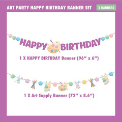 Art Party Decorations: 2-Piece Banner Set with Happy Birthday Banner and Paint P