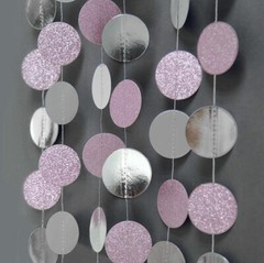Glitter Silver Pink Circle Dot Garlands Party Decoratoins Polka Dots Streamer