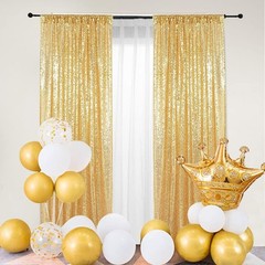 Gold Sequin Backdrop Curtains 2x8ft 2 Panels – High Density 3mm Shimmer Sequin