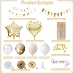 White Gold Birthday Decorations, Beige Gold Party Décor with Foil & Latex Bal…