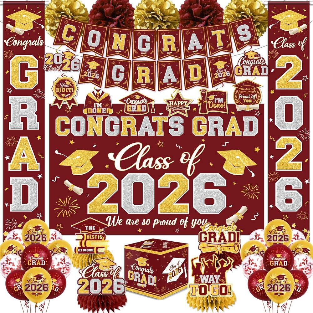 Graduation Decorations Class of 2026 Maroon and Gold