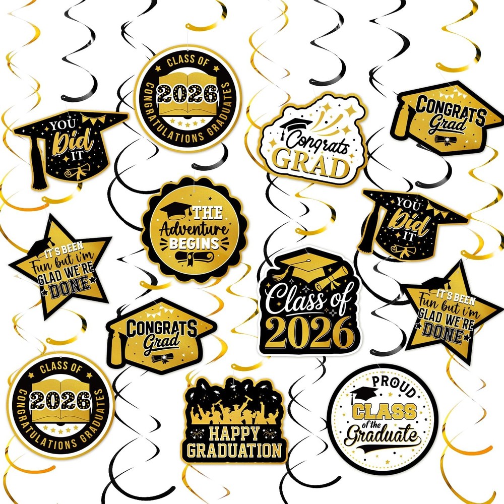 30 Pcs Graduation Decorations 2026 Graduation Hanging Swirls Gold Foil Paper …