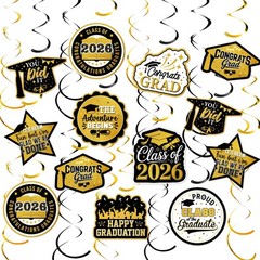 30 Pcs Graduation Decorations 2026 Graduation Hanging Swirls Gold Foil Paper …