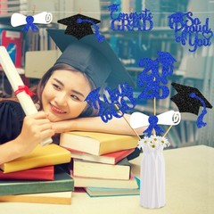 24 PCS Blue White Class Of 2026 Graduation Centerpiece Sticks Table Toppers