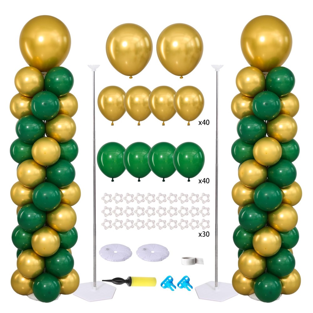 2 Sets Green Gold Balloon Column Stand Kit, 82Pcs Matte & Metallic Latex Ball…