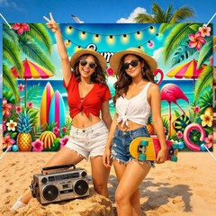 Summer Beach Banner 71×43 Inches Summer Backdrop Beach Party Decorations Hawa…