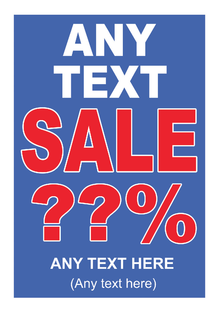 Bespoke Sale Poster Any Text Wording Logo Any % Discount Retail Shop Business
