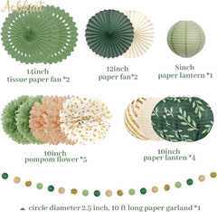 Sage Green Party Decorations Kit for Birthday,Paper Decor with Flower,Lantern,Pa