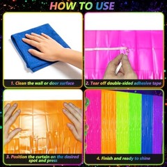 2 Pack Glow in The Dark Tinsel Curtains, Neon Party Decorations 3.3 x 6.6 Ft