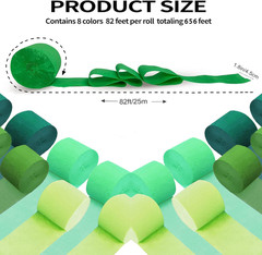 Crepe Paper Streamers 8 Rolls 656ft，GreenParty Decorations Streamers (1.8 Inch x