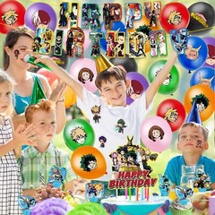 My Hero Academia Theme Birthday Party Decorate , Balloon Banner Cake Toppers Set