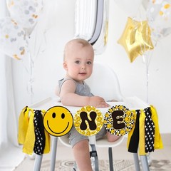 One Happy Dude High Chair Banner Lightning Smile Face First Birthday Banner G…