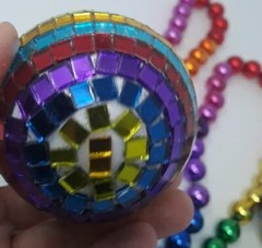Pride Rainbow Lot Of 5 Mirrored Disco Ball Ornament & Bead Necklace LGBTQ