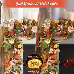 Fall Garland with Lights, 6 FT Leaves Vine 1 Pack 6 Ft, Floral