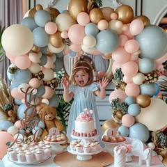 Gender Reveal Party Decor Kit, 144PCS Dusty Pink Blue Gold White Balloons