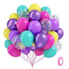 60pcs 12inch Pink Purple Blue Balloons, Hot Pink Yellow Metallic Hot Pink Green