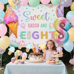 Sweet Sassy and Eight 8th Decorations for Girls 8 Year Old Party Decor Ice Cr…