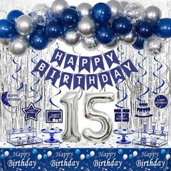 15th Birthday Decorations for Boys and Girls Blue Silver Happy 15th Birthday …