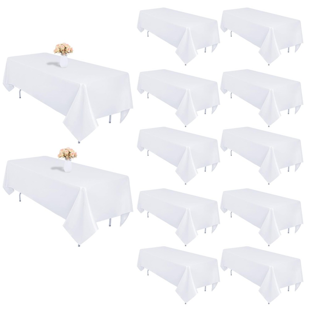 12 Pack White Table Cloth 60 x 102 Inch Rectangular Tablecloths for 6 Foot Re…