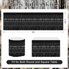 2 Packs Table Skirts Metallic Foil Fringe Curtain 2 PCS-29.5×108 Inch Black