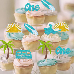 24 Pack Surfing Theme First Birthday Cupcake Toppers The Big One Party Decoratio