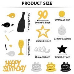 3000PCS Glitter 90th Birthday Confetti Black Gold Silver Table Party Decor