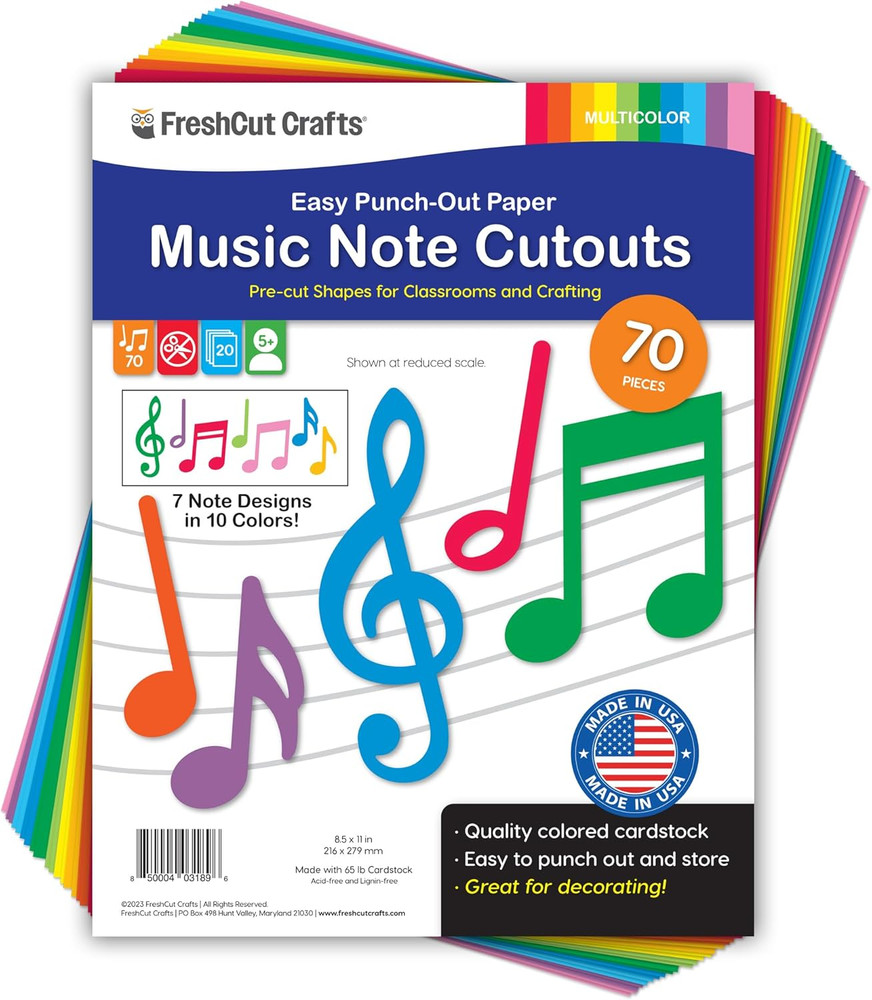 70Pcs Colorful Music Notes Cutouts Musical Party Decorations in 7 Designs, US Ma