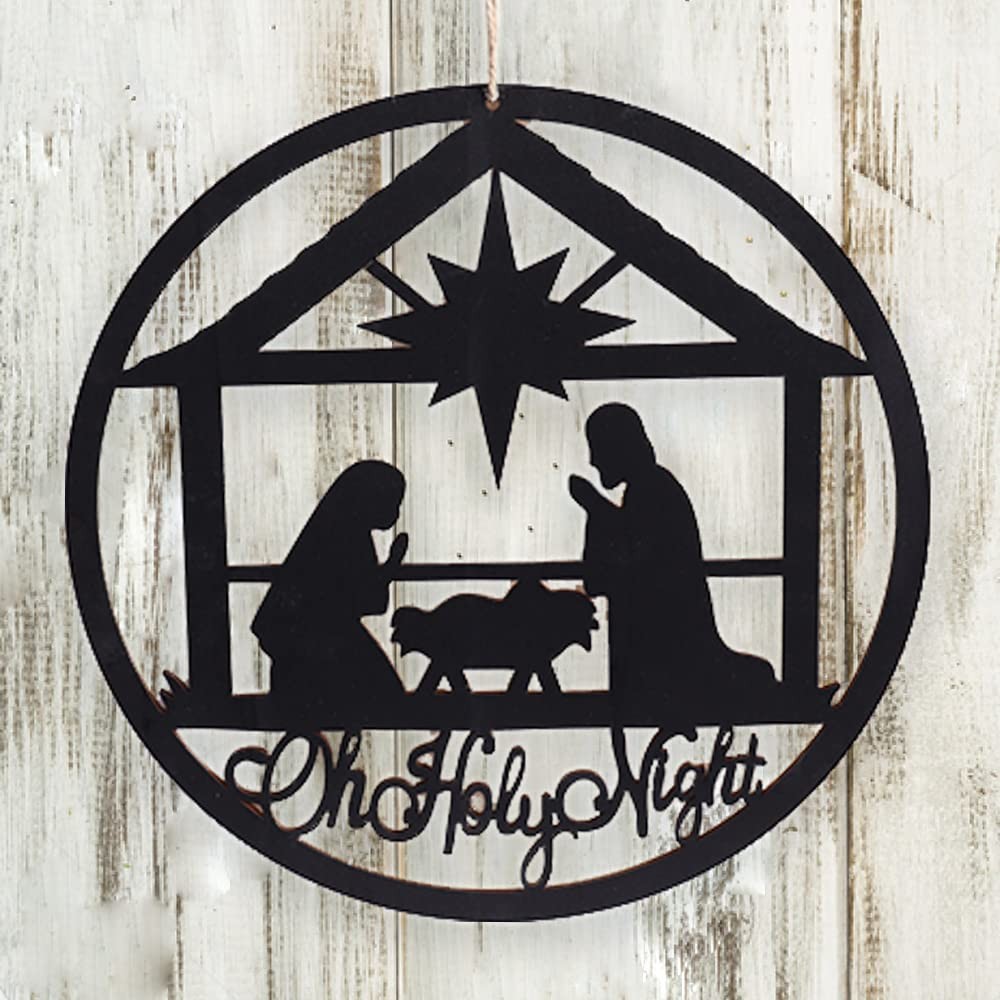 Large Christmas Oh Holy Night Wooden Sign 12.59» x 12.59» Cutout Rustic Far…