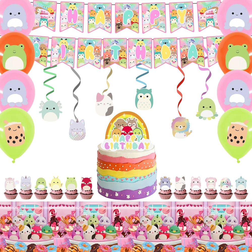 Squishmallow Party Decoration Birthday Supplies Balloon Tablecloth Cake Topper