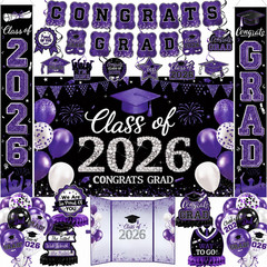 Graduation Decorations Class of 2026, Red and Black Graduation Party Supplies, B