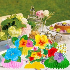 12 PCS Hawaiian Tropical Honeycomb Centerpieces Hibiscus Flower Luau Party