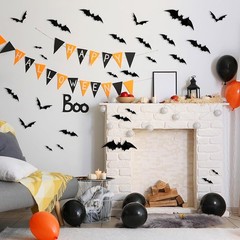 Bats Wall Decor Halloween PVC 3D Black Scary Bat Stickers Party Decor, 170Pcs