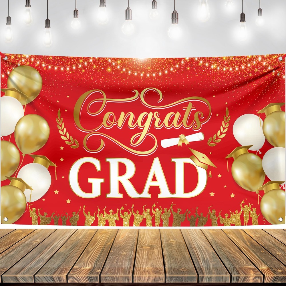 XtraLarge Congrats Grad Banner – 72×44 Inch | Congrats Grad Backdrop for Red and