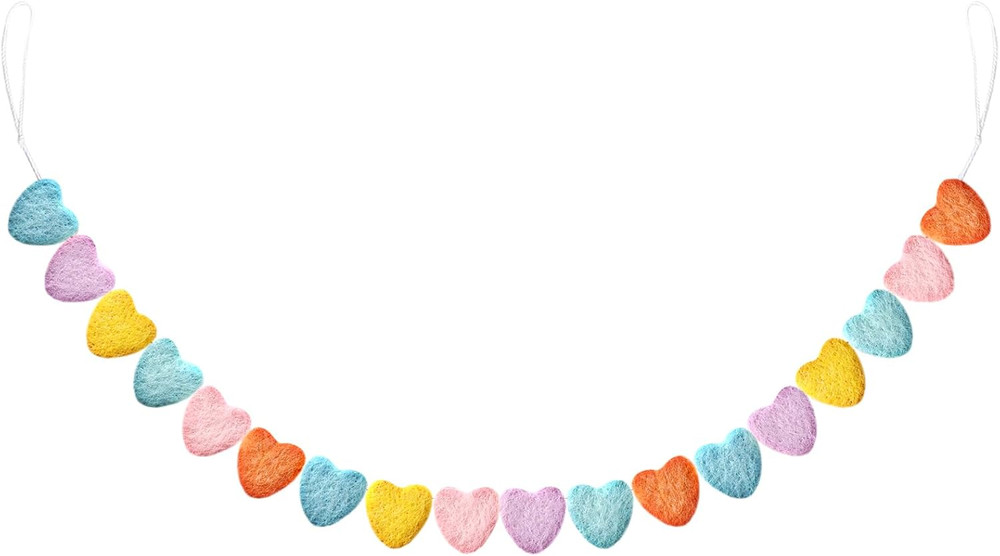 Felt Heart Garland Banner 5.25 Feet Long String of Hearts Garland 18 Handmade Va