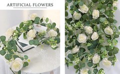 2Pcs(13 Ft) Artificial Eucalyptus Flower Garland with White Rose Flowers,Faux