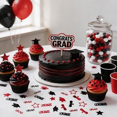 2000 PCS Black Red Graduation Confetti 2.1 Oz Class 2026 Table Grad Decor