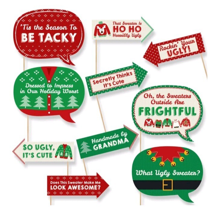 New Christmas Ugly Sweater Photo Booth 10 Piece Props Kit – Big Dot of Happiness