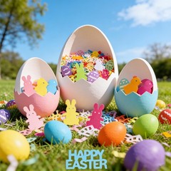 2000 PCS Easter Confetti Glitter Metallic Foil Rabbit Egg Chicken Table