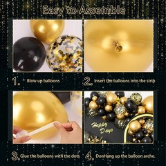 Black and Gold Balloon Arch Kit, 126PCS Black and Gold Party Decorations for …