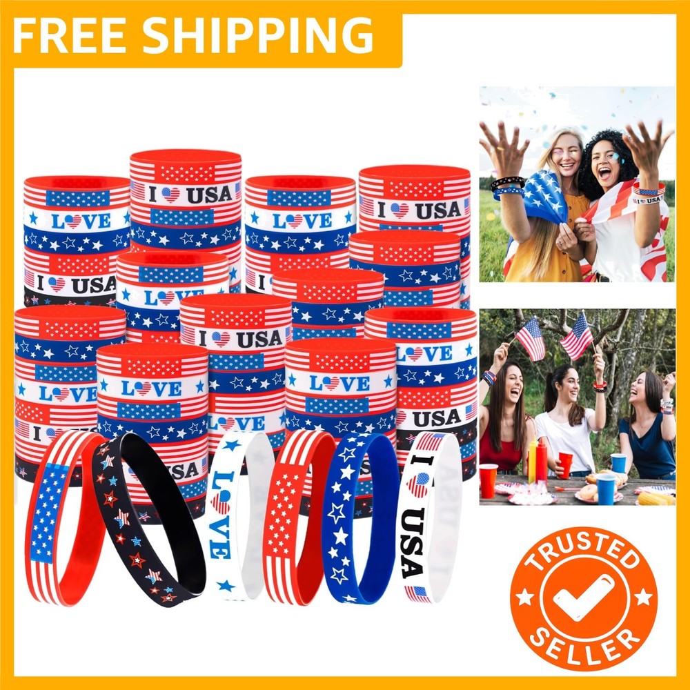 144PCS 4th/Fourth of July Accessories Party Favors: Patriotic Silicone Rubber…
