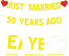 50Th Wedding Anniversary Party Banner Decorations, Gold Red Glitter Just Married
