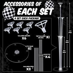 4 Sets Race Car Party Balloons Stand Kit Racing Car Table Centerpieces Decor wit