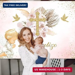 Avezano Mi Bautizo Backdrop Boho Baptism Party Decorations for Girl Blush Pink F