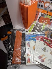 Halloween Party Decor Lot Pumpkins Witch Yard Luminaries Treat Bags Tattoos Saw